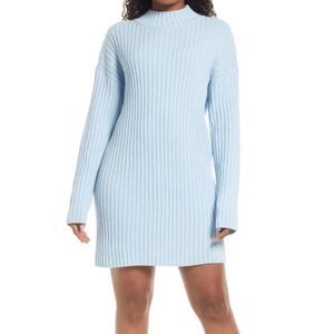 NWOT Nordstrom BP Ribbed Mock Neck Sweater Dress Blue Medium